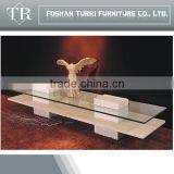 Austere White Marble TV Stand With Tempered Glass Top thumbnail-1