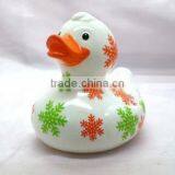 Snowflake Printed Rubber Bath Duck Custom Logo Eco-friendly Rubber Floating Toy for Babies