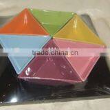 6PCS Color Glazed Ceramic Triangle Snack Plate With Wooden Tray thumbnail-1