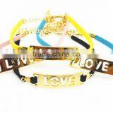 Gold Love Letter Charm Suede Leather Bracelet Custom Logo Charm Leather Bracelet thumbnail-1