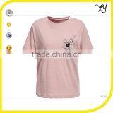 OEM Services Custom Design Printing Women Pink Cotton Floral Print Women Tee Shirts thumbnail-2