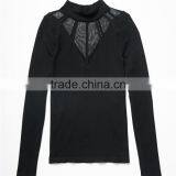 2017 OEM Super Stretchy Cool Sheer Cage Mock Neck Blouse Shopping thumbnail-6