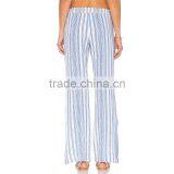 Cotton Blend Striped Drawstring Trousers Ladies Side Slit Lounge Pants thumbnail-3