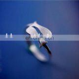 925 Sterling Silver Pave Wire Drawing Fish Pattern Open Ring Adjustable Size Free Finger Ring thumbnail-6