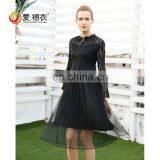 Black Elegant V Neck Women Party Dress Formal Office Dresses for Ladies With Lace thumbnail-1
