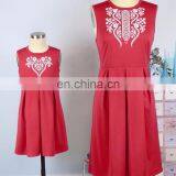 2019 Summer Women Girls Mommy and me Red Solid With Embroidery Flower Sleeveless Knee Length Work (this Link for WOMAN) thumbnail-1