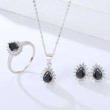 The Platinum Gold Plated 925 Sterling Silver Jewelry Set Rings Inlay Water Drop Sapphire thumbnail-3
