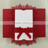 Wholesale Red With Ribbon Nice Design Wedding Invitation Card Laser Cut