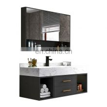 Modern luxury wood bathroom towel cabinet vanity cabinet set with stone countertop from china