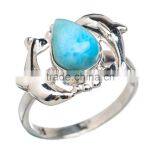 Rare Larimar 925 Sterling Silver Ring Ring,925 Sterling Silver Jewelry Wholesale,JEWELRY EXPORTER thumbnail-1