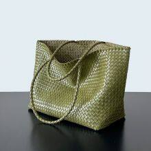 Retro Handwoven Basket Bag Beach op Handbag Soft Handle Artistic Sle Casual ex Basket Ape Mid Size Stripe Pattern thumbnail-1