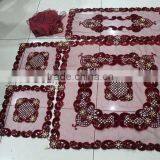 Wholesale Fancy Wine-red Beaded Sheer Organza Embroidery Table Cloth 16pcs/set