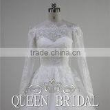 Ball Gown Appliqued Lace Boat Neck Wedding Dress Long Sleeve thumbnail-4