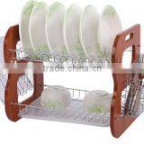 Modern Design 2 Tiers Wooden Panel Metal Dish Holder thumbnail-4