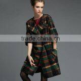 New Fashion Women Winter Grid Pattern Leather Trimmed Wool Coats,autumn/winter Europe New Style Women's Wool Grid Coat thumbnail-1