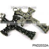 Fashion Black Color Copper Clear Rhinestone Cross Locket Pendant Necklace thumbnail-2