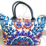 Handmade Large size cotton Canvas Tote multi color floral suzani embroidery bags