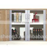 Walnt Veneer MDF Melamine Panel Low Height Office Tea Cabinet Two Glass Door Cabinet Furniture thumbnail-5