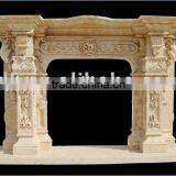 Hand Carved Marble Stone Fireplace Mantel With Statue Carved thumbnail-1