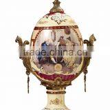 European Character Style Ceramic Egg Shaped Jar Box, Elegant Porcelain With Brass Prize Cup, Figure Design Footed Jar With Lid thumbnail-2