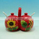 SUNFLOWER CERAMIC SALT AND PEPPER SHAKER WITH SPOON thumbnail-1
