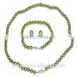 AA 6-7mm Light Green Round Freshwater Pearl Jewelry Set thumbnail-1