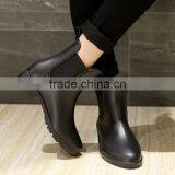 Black Matte PVC Rain Shoes Wellington Boots Chelsea Waterproof Shoes Women thumbnail-5