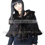 CX-B-M-60D Fashion Wholesale Knitted Mink Fur With Rosette Lady Fur Shawl thumbnail-2