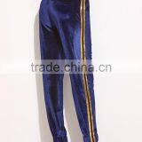 Navy Side Striped Drawstring Velvet Sweatpants 95% Polyester 5% Spandex Elastic Waist Loose Trousers thumbnail-4