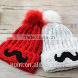 Cartoon Smile Face Lovely Acrylic Knitted With Faux Fur Ball Beanie Women Men Autumn Winter Cap Warm Hat thumbnail-3