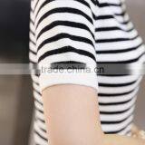 Black and White Striped Short Sleeven Turtleneck Sweater for Women thumbnail-4