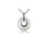 Rhodium Plated Ceramic Silver Pendant Circle White , Ultra Resistant , CSP0414