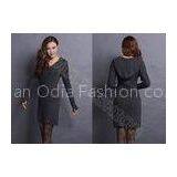 V Neck Cable Knitted Ladies Sweater Dresses With Hood , Narrow Waist Womens Sweater thumbnail-1