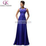 Grace Karin Sleeveless V-Back Beaded Blue Chiffon Prom Dress Long CL007555-6 thumbnail-1