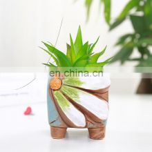 Hand-painted ceramic potted succulents with square feet for home gardening