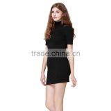 Women's Turtleneck Short Sleeve Knit Stretchy Tank Mini Dress Black Solid Dress Manufacturer Factory Guangzhou thumbnail-3