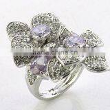 Wholesale Women's 2 Flowers Lavender Zircon Ring