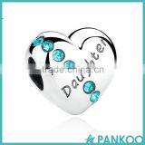New Blue Crystals 925 Sterling Silver Daughter Heart Charms for Bracelet Jewelry Making Family Gift thumbnail-1