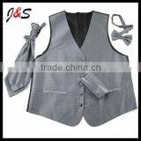 Fashion Mens Silk Woven Waistcoats With Silk Tie and Silk Bow Tie Pocket Square Set thumbnail-2