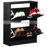 Black Wooden Shoe Cabinet with 2 Compartments