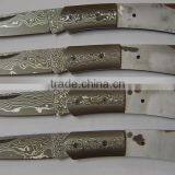Brass Bolster Damascus Steel Folding Pocket Knife thumbnail-3