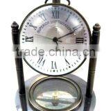 Nautical Style Solid Brass Desk Clock With Compass thumbnail-1