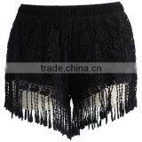 Summer 2017 Women Wear Clothing Black Lace Crochet Fringe Shorts thumbnail-1