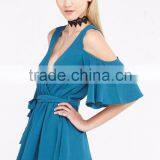 Cold Shoulder Waist Tie Playsuit Summer Jumpsuits for Women 2016 thumbnail-1