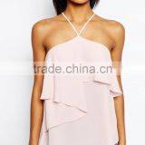 Halter Neck Ruffle Front Cami Tops thumbnail-3