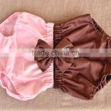 Cute Baby Cotton Bloomer Pure Color Diaper Cover With Bowknot Headband for Infants thumbnail-1