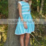 Girls Remake Boutique Back To School Blue Striped Dress 100 % Cotton Lace Dress thumbnail-3