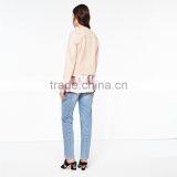 2017 Newest Simple Style Round Neck Wavy Hem Short Leather Jacket Women thumbnail-3