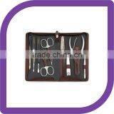 9 Piece Brown Leather Manicure Set thumbnail-1