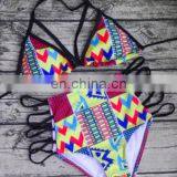 High quality printting open sides high waist bikini